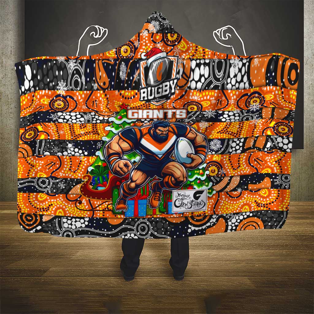 Giants Football Merry Christmas Hooded Blanket Indigenous Australian Art