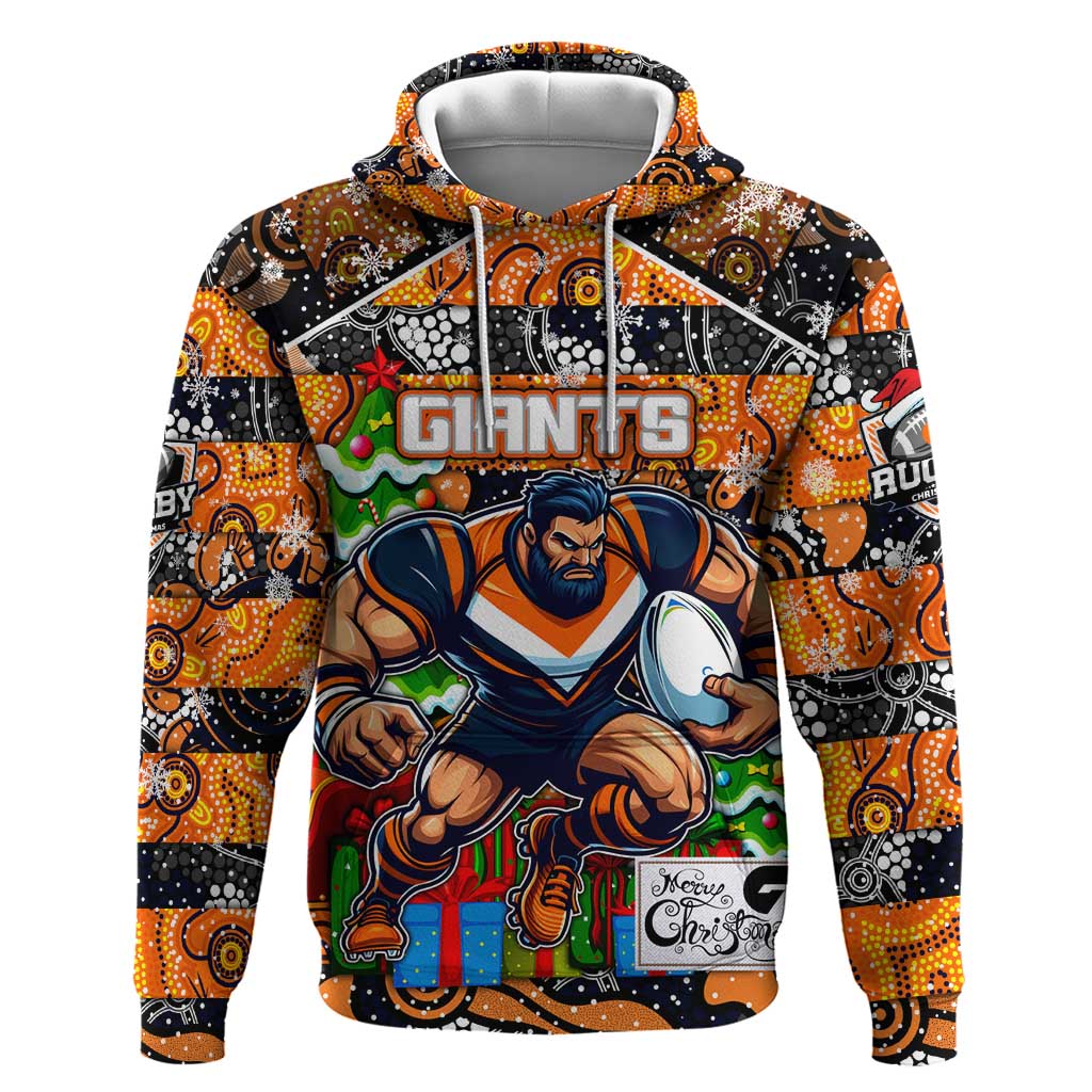 Custom Giants Rugby Merry Christmas Hoodie Indigenous Australian Art