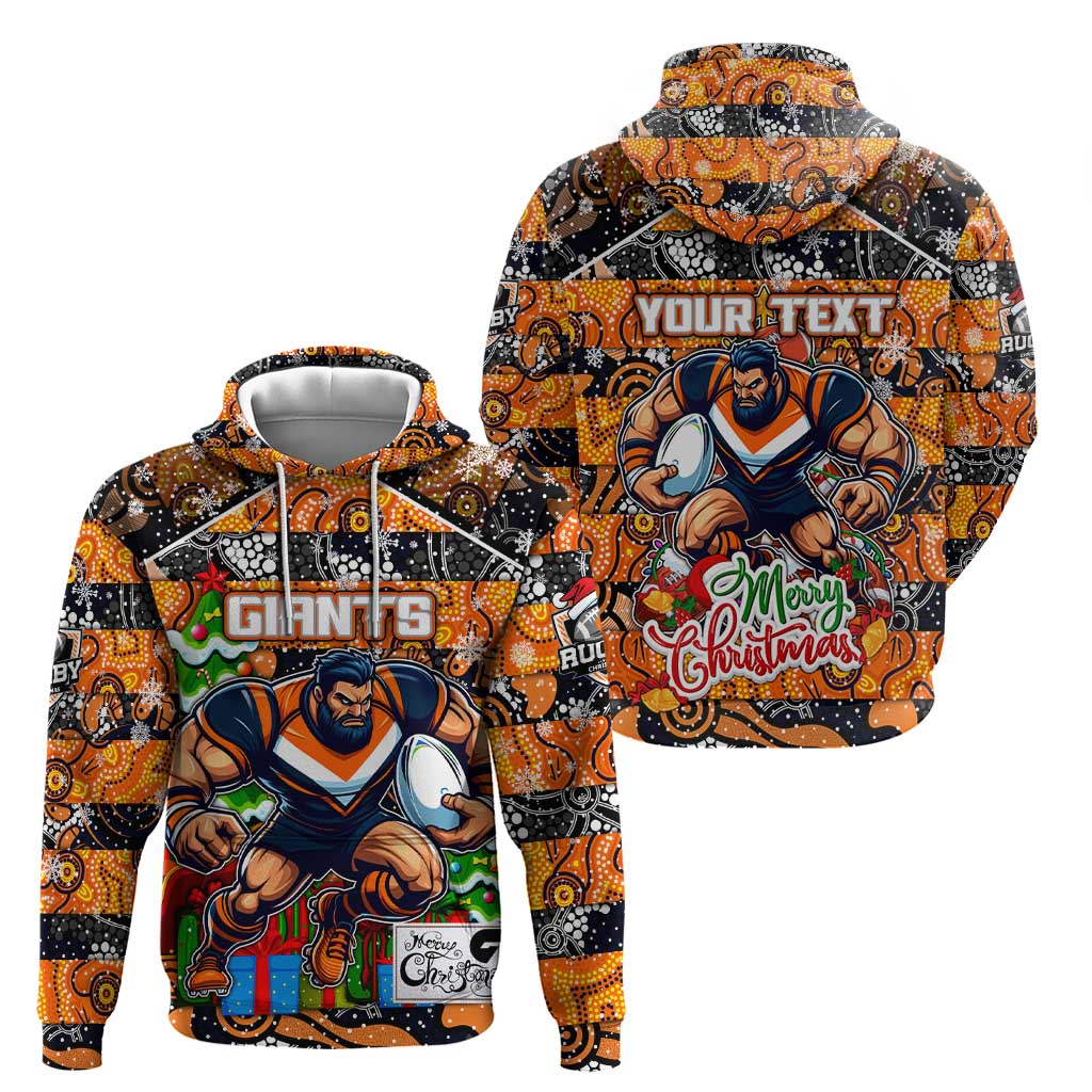 Custom Giants Rugby Merry Christmas Hoodie Indigenous Australian Art