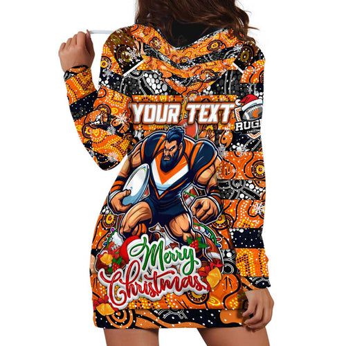 Custom Giants Rugby Merry Christmas Hoodie Dress Indigenous Australian Art