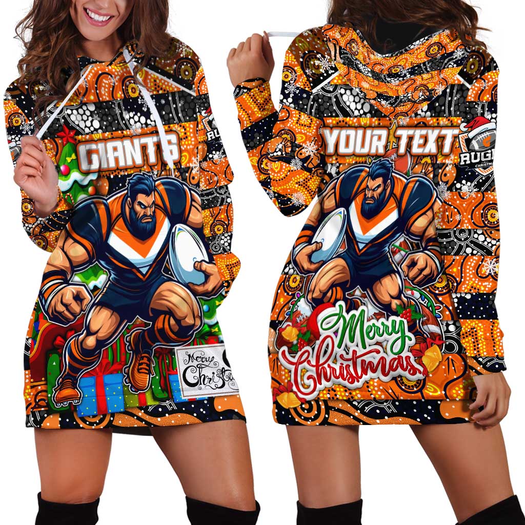 Custom Giants Rugby Merry Christmas Hoodie Dress Indigenous Australian Art