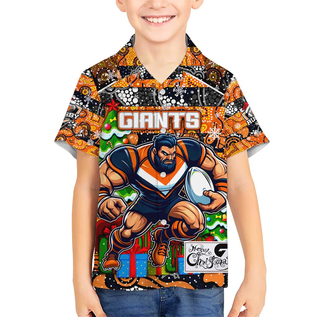 Custom Giants Rugby Merry Christmas Kid Hawaiian Shirt Indigenous Australian Art