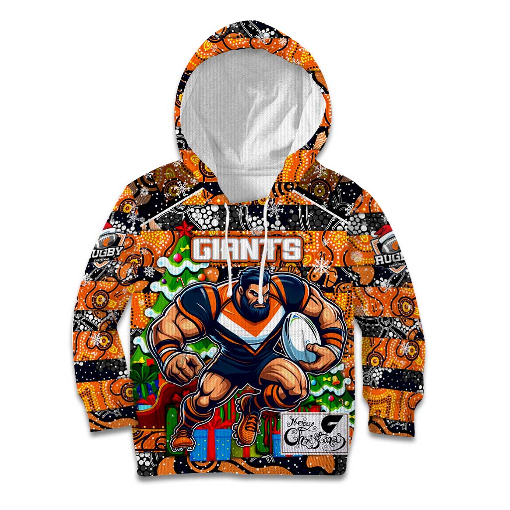 Custom Giants Rugby Merry Christmas Kid Hoodie Indigenous Australian Art