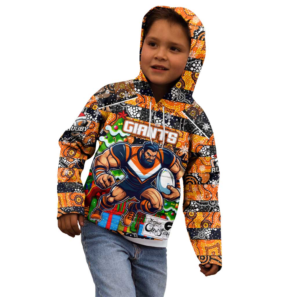 Custom Giants Rugby Merry Christmas Kid Hoodie Indigenous Australian Art