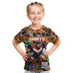 Custom Giants Rugby Merry Christmas Kid T Shirt Indigenous Australian Art