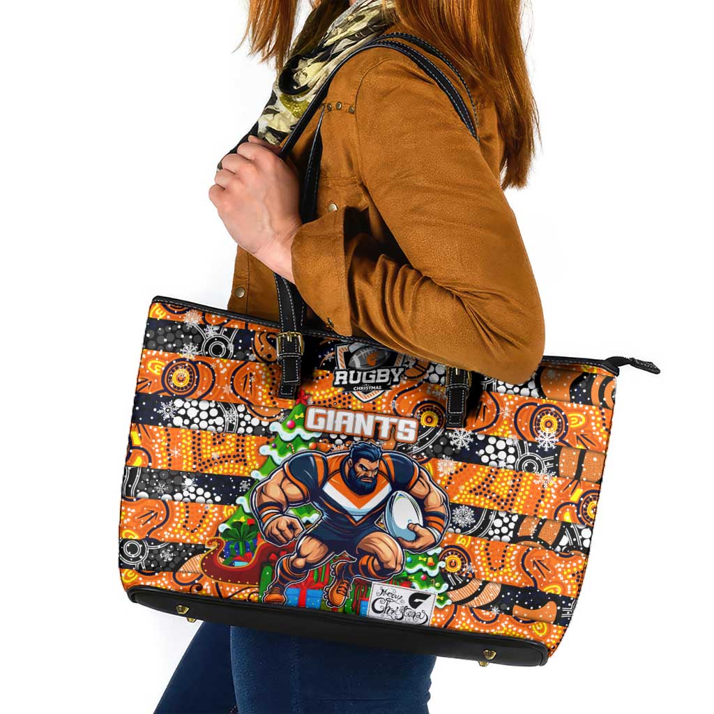 Giants Football Merry Christmas Leather Tote Bag Indigenous Australian Art