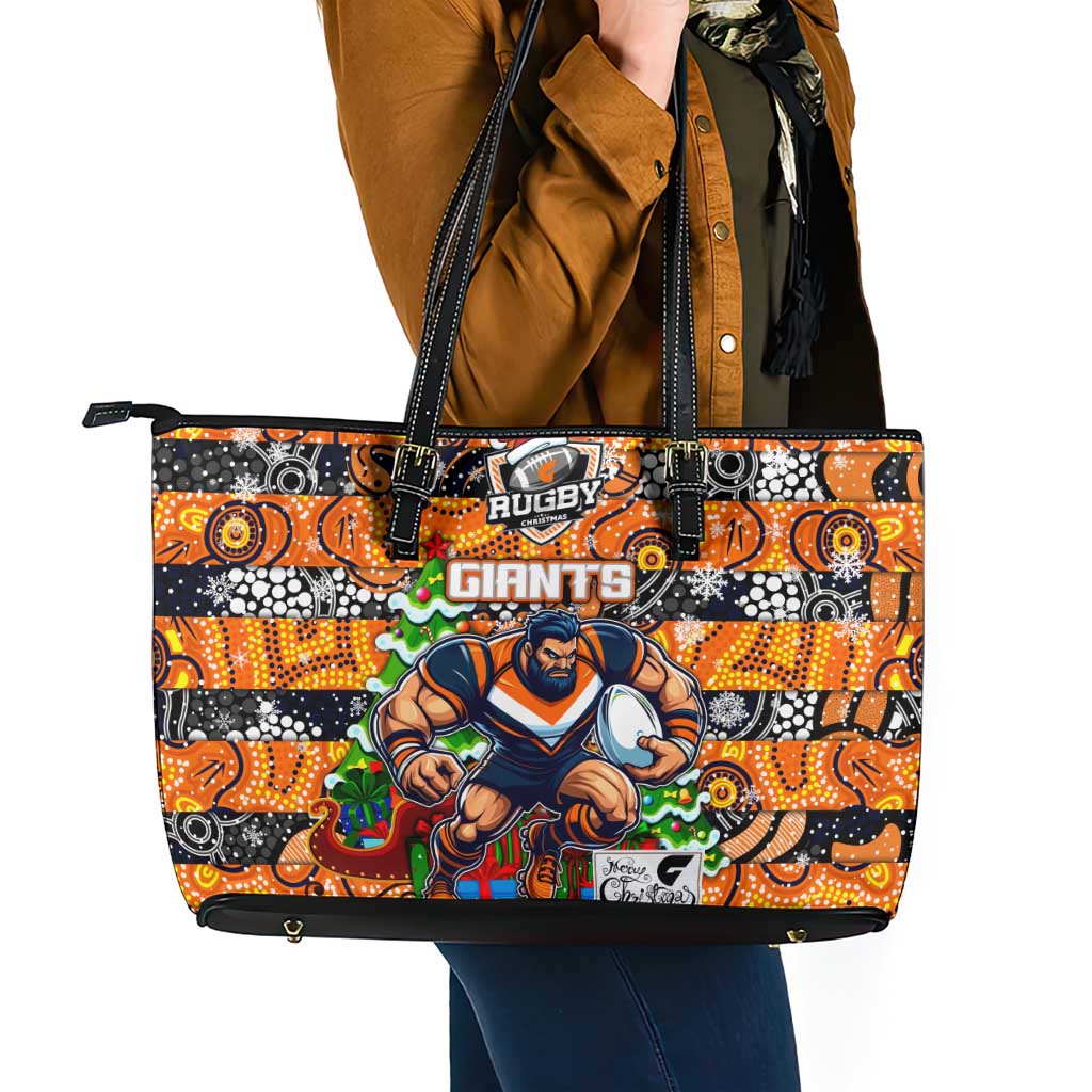 Giants Football Merry Christmas Leather Tote Bag Indigenous Australian Art
