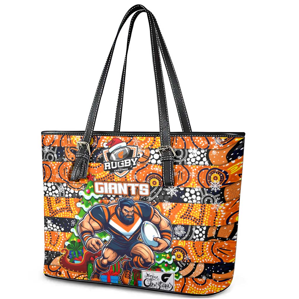 Giants Football Merry Christmas Leather Tote Bag Indigenous Australian Art