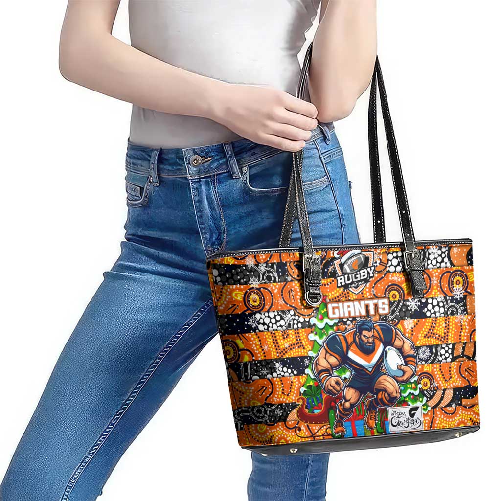Giants Football Merry Christmas Leather Tote Bag Indigenous Australian Art