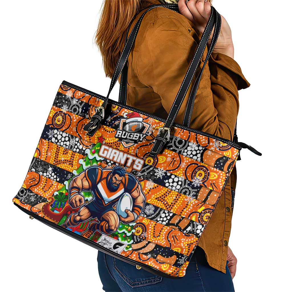 Giants Football Merry Christmas Leather Tote Bag Indigenous Australian Art