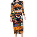 Custom Giants Rugby Merry Christmas Long Sleeve Bodycon Dress Indigenous Australian Art