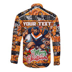 Custom Giants Rugby Merry Christmas Long Sleeve Button Shirt Indigenous Australian Art