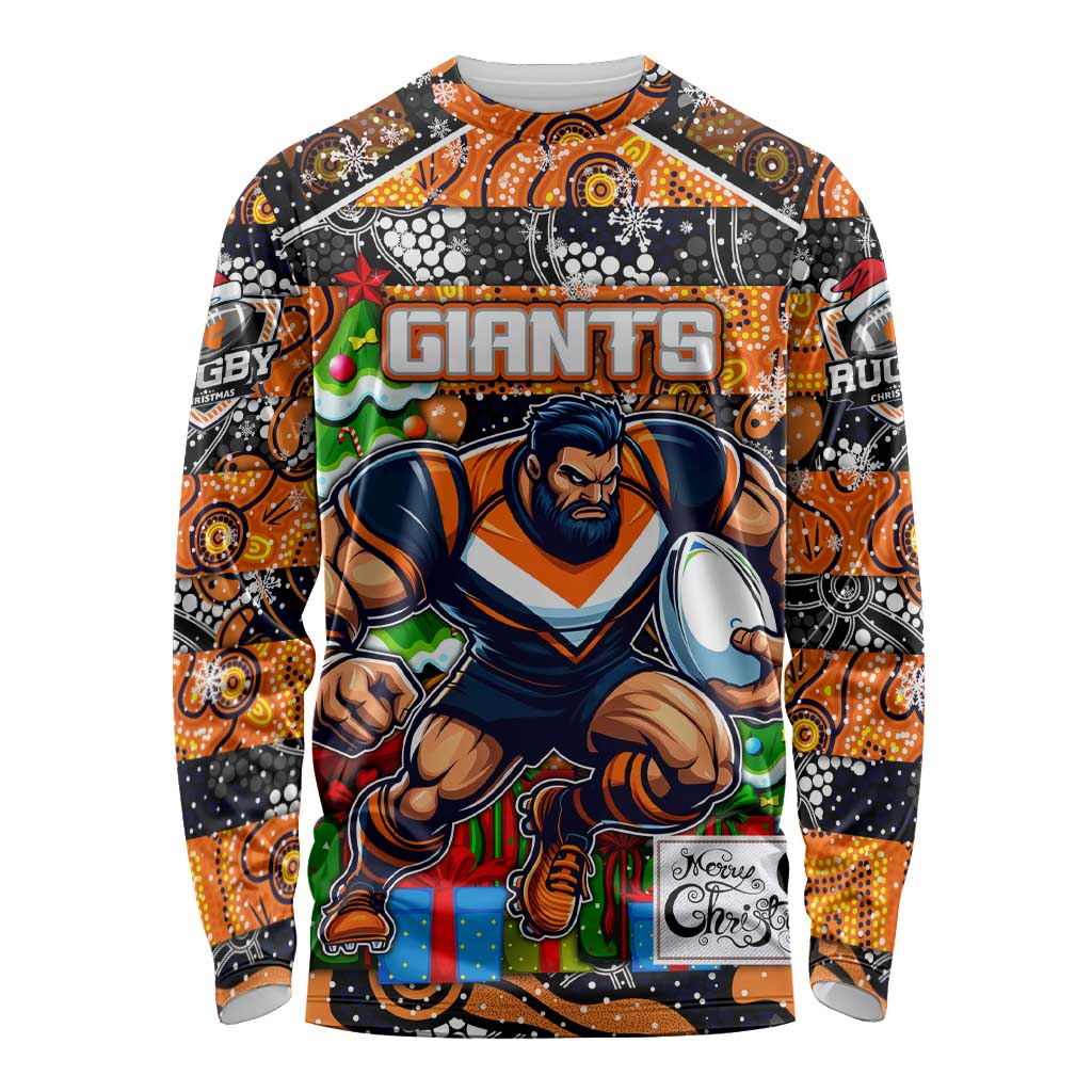 Custom Giants Rugby Merry Christmas Long Sleeve Shirt Indigenous Australian Art