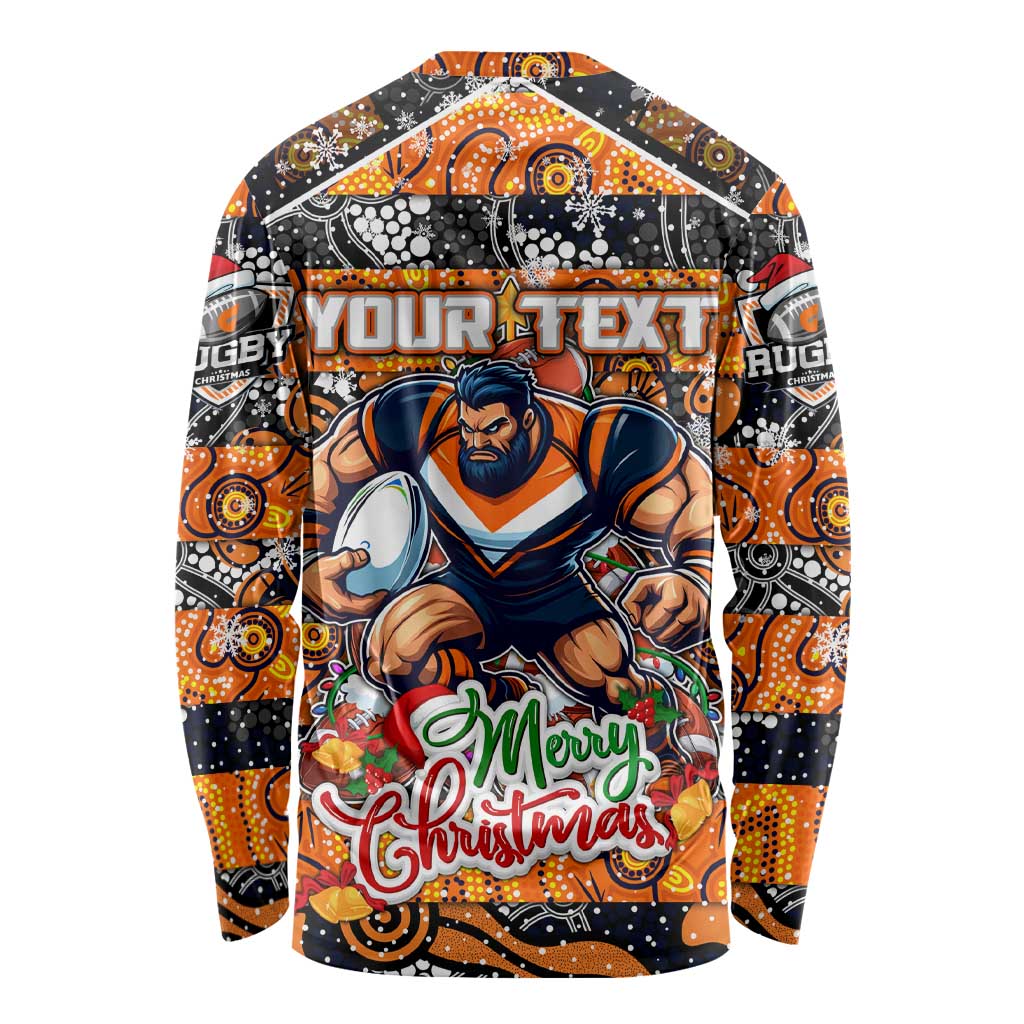 Custom Giants Rugby Merry Christmas Long Sleeve Shirt Indigenous Australian Art