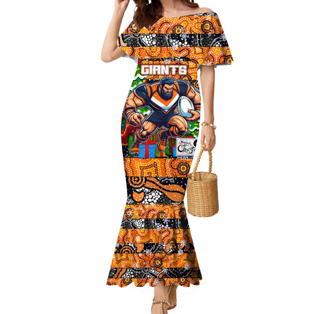 Custom Giants Rugby Merry Christmas Mermaid Dress Indigenous Australian Art