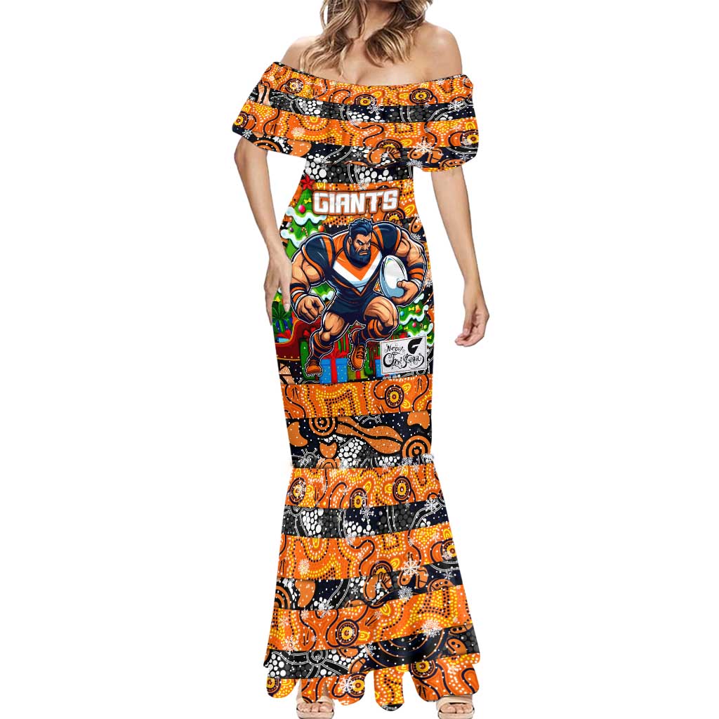 Custom Giants Rugby Merry Christmas Mermaid Dress Indigenous Australian Art
