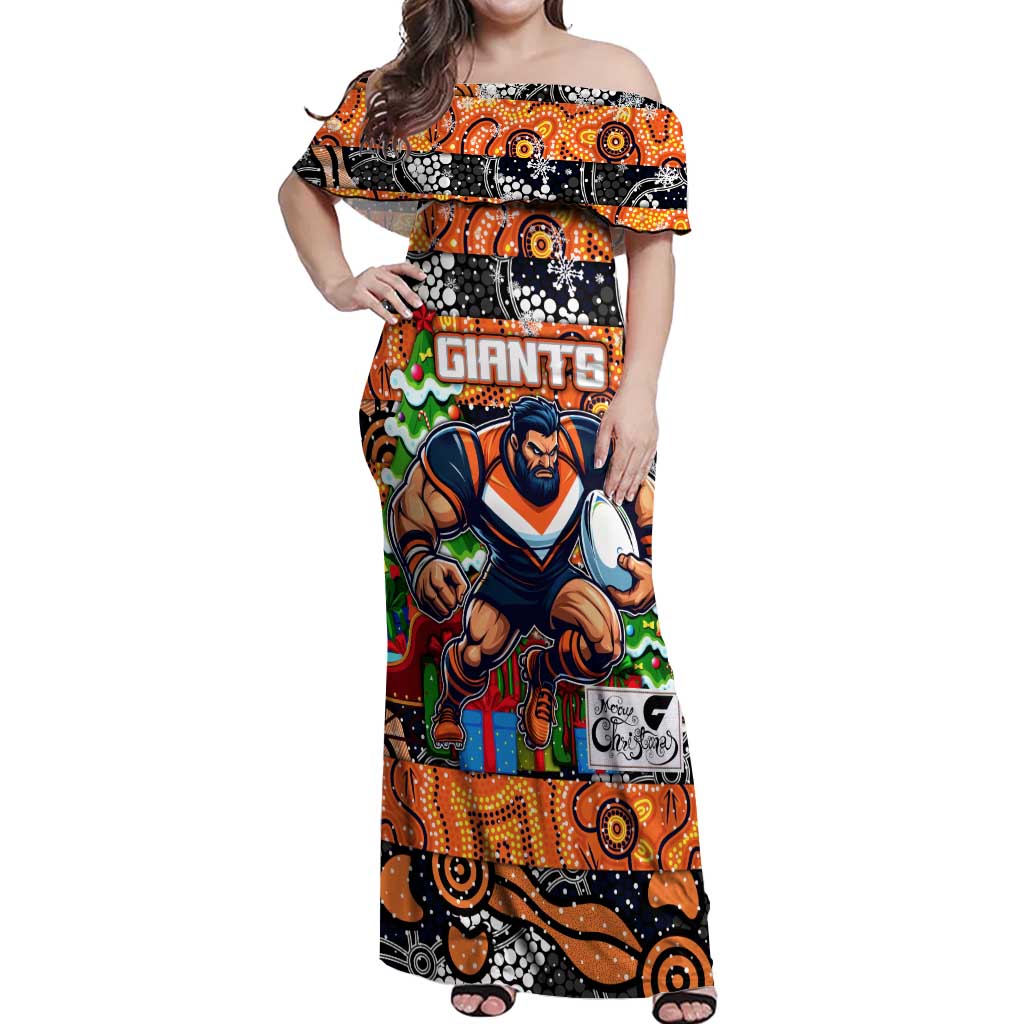 Custom Giants Rugby Merry Christmas Off Shoulder Maxi Dress Indigenous Australian Art