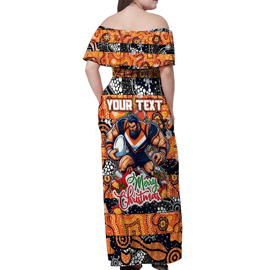 Custom Giants Rugby Merry Christmas Off Shoulder Maxi Dress Indigenous Australian Art