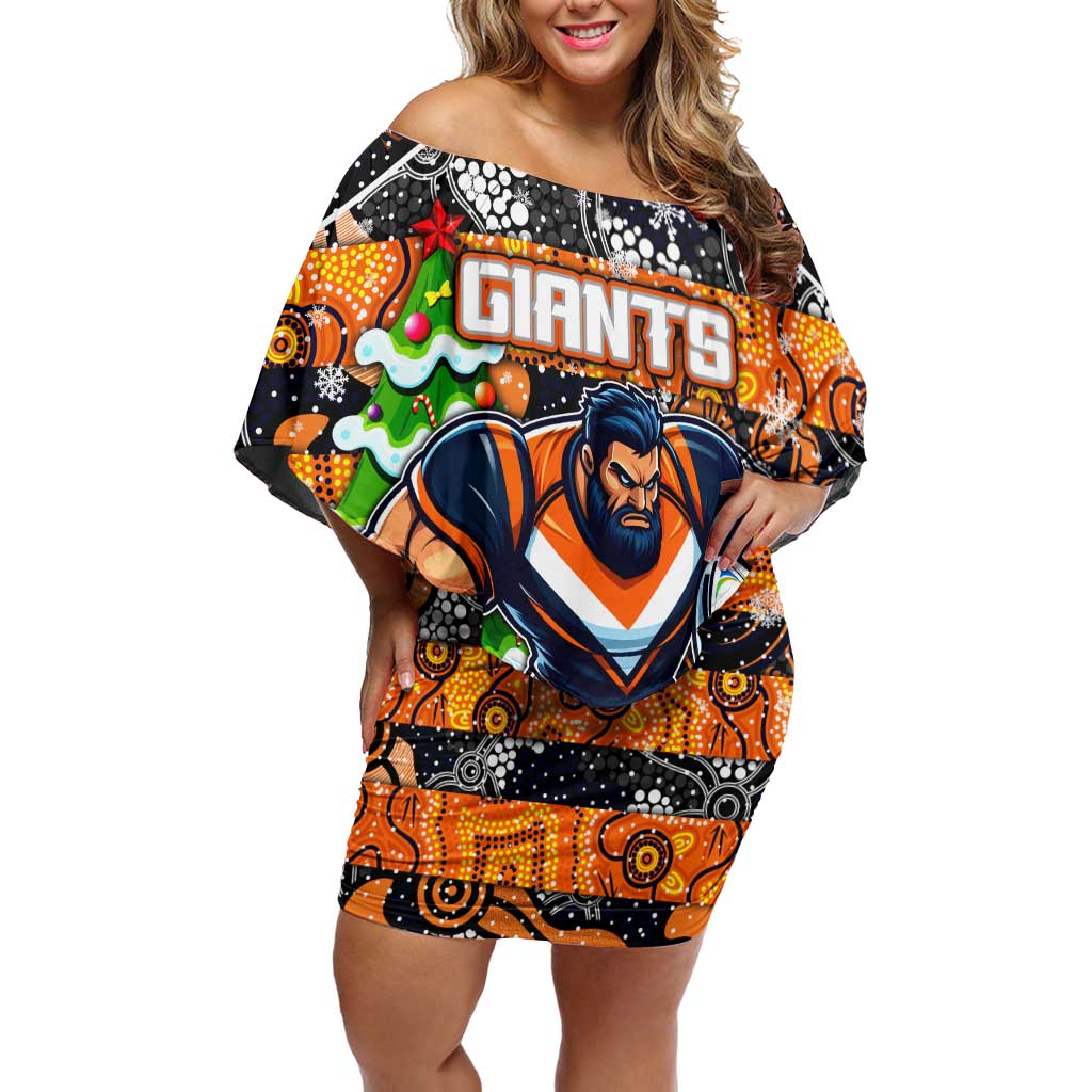 Custom Giants Rugby Merry Christmas Off Shoulder Short Dress Indigenous Australian Art