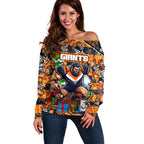 Custom Giants Rugby Merry Christmas Off Shoulder Sweater Indigenous Australian Art