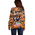 Custom Giants Rugby Merry Christmas Off Shoulder Sweater Indigenous Australian Art