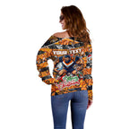 Custom Giants Rugby Merry Christmas Off Shoulder Sweater Indigenous Australian Art
