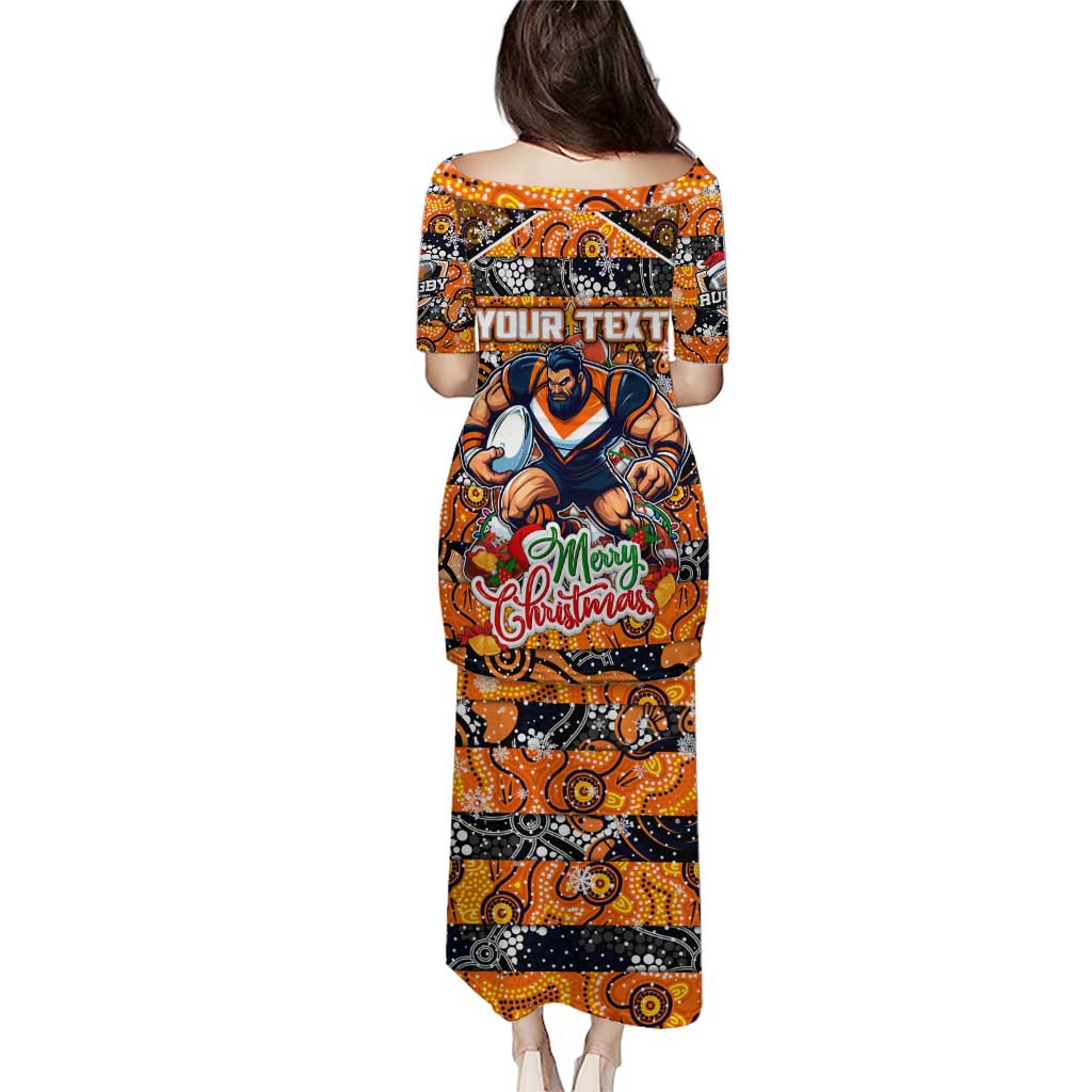 Custom Giants Rugby Merry Christmas Puletasi Indigenous Australian Art