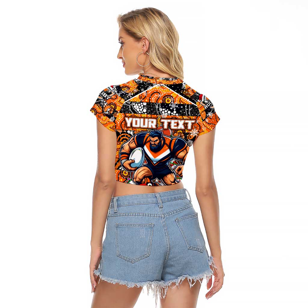 Custom Giants Rugby Merry Christmas Raglan Cropped T Shirt Indigenous Australian Art