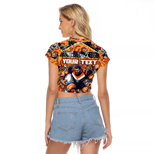 Custom Giants Rugby Merry Christmas Raglan Cropped T Shirt Indigenous Australian Art