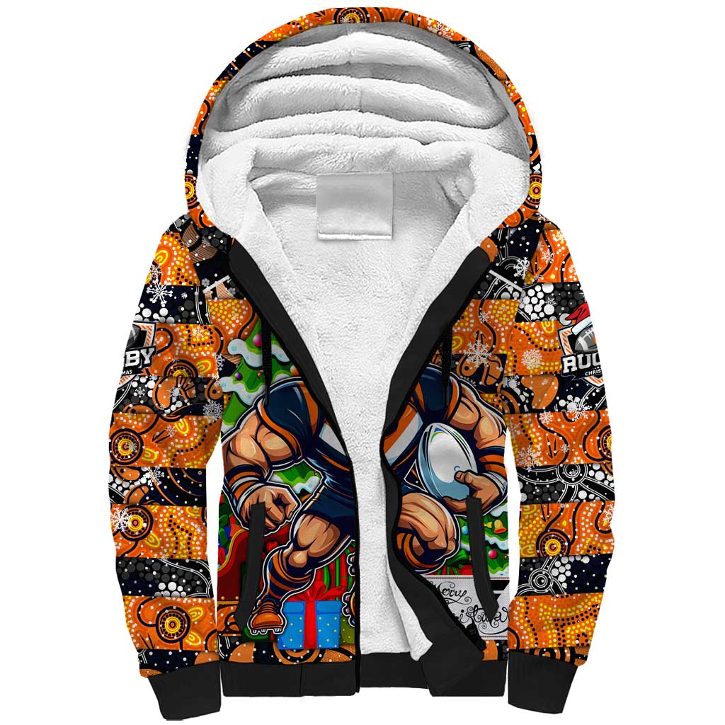 Custom Giants Rugby Merry Christmas Sherpa Hoodie Indigenous Australian Art