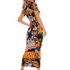 Custom Giants Rugby Merry Christmas Short Sleeve Bodycon Dress Indigenous Australian Art