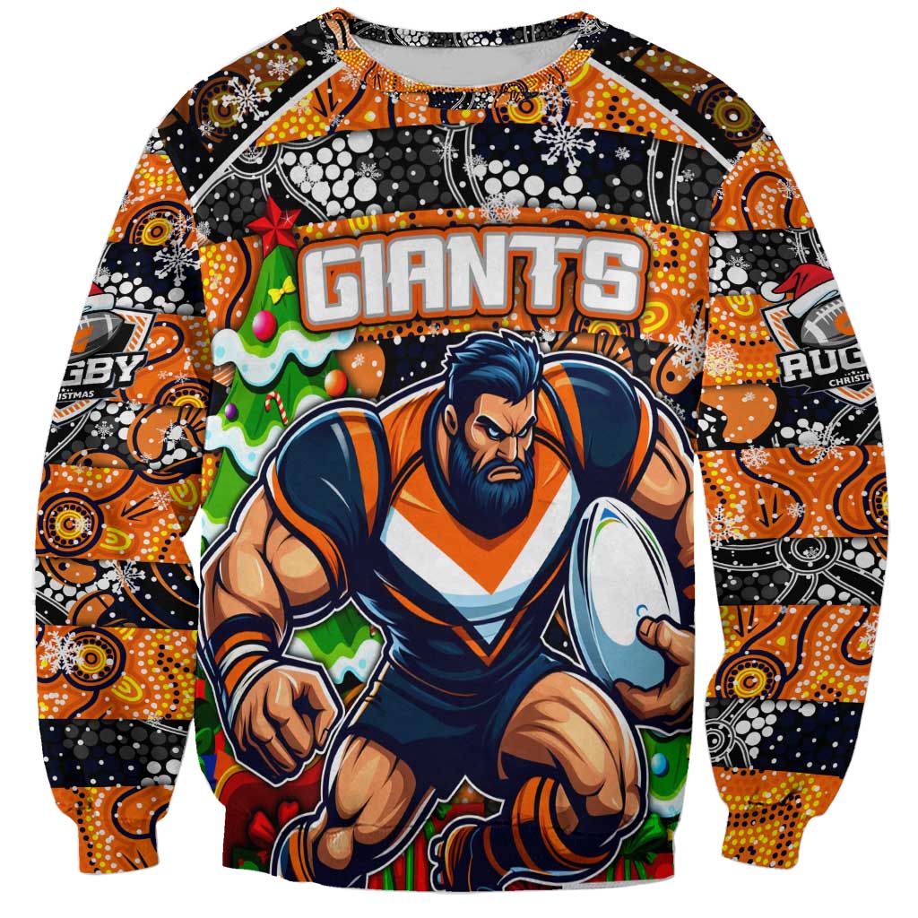 Custom Giants Rugby Merry Christmas Sweatshirt Indigenous Australian Art