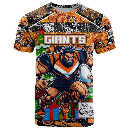 Custom Giants Rugby Merry Christmas T Shirt Indigenous Australian Art