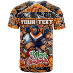 Custom Giants Rugby Merry Christmas T Shirt Indigenous Australian Art