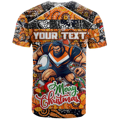 Custom Giants Rugby Merry Christmas T Shirt Indigenous Australian Art
