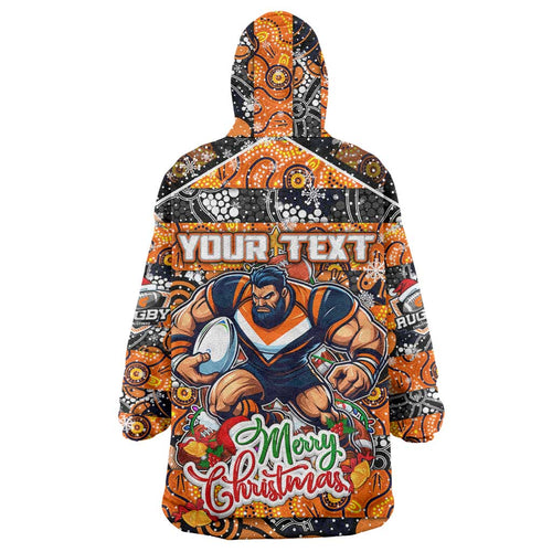 Custom Giants Rugby Merry Christmas Wearable Blanket Hoodie Indigenous Australian Art