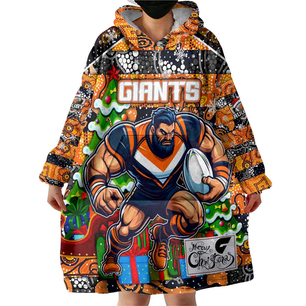 Custom Giants Rugby Merry Christmas Wearable Blanket Hoodie Indigenous Australian Art
