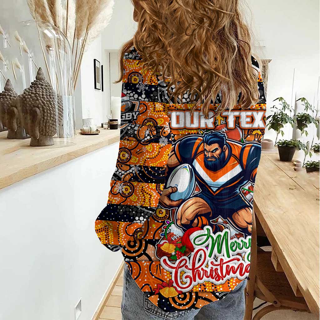 Custom Giants Rugby Merry Christmas Women Casual Shirt Indigenous Australian Art