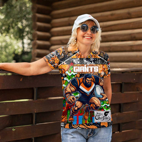 Custom Giants Rugby Merry Christmas Women Polo Shirt Indigenous Australian Art