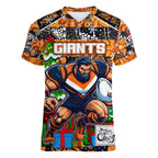 Custom Giants Rugby Merry Christmas Women V-Neck T-Shirt Indigenous Australian Art