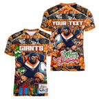 Custom Giants Rugby Merry Christmas Women V-Neck T-Shirt Indigenous Australian Art