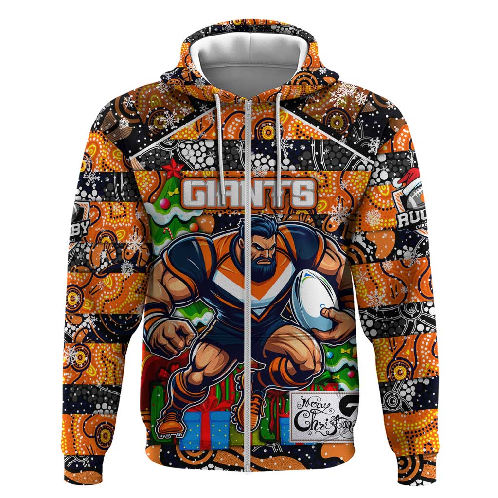 Custom Giants Rugby Merry Christmas Zip Hoodie Indigenous Australian Art