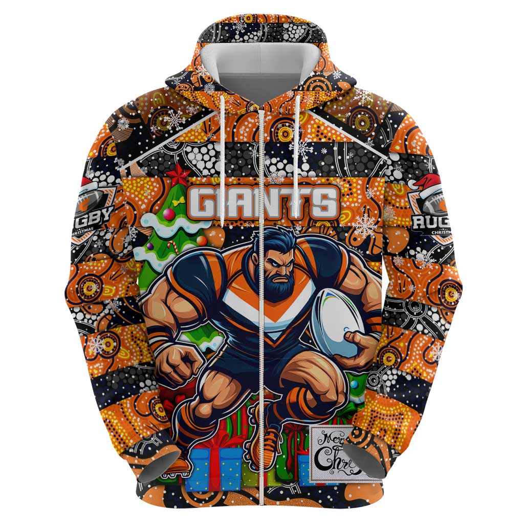 Custom Giants Rugby Merry Christmas Zip Hoodie Indigenous Australian Art