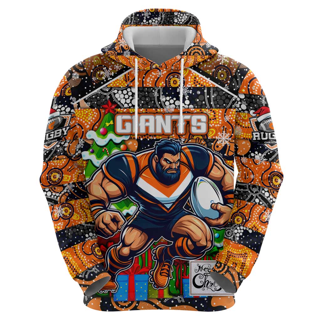 Custom Giants Rugby Merry Christmas Zip Hoodie Indigenous Australian Art