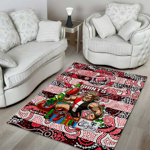 Saints Football Merry Christmas Area Rug Indigenous Australian Art