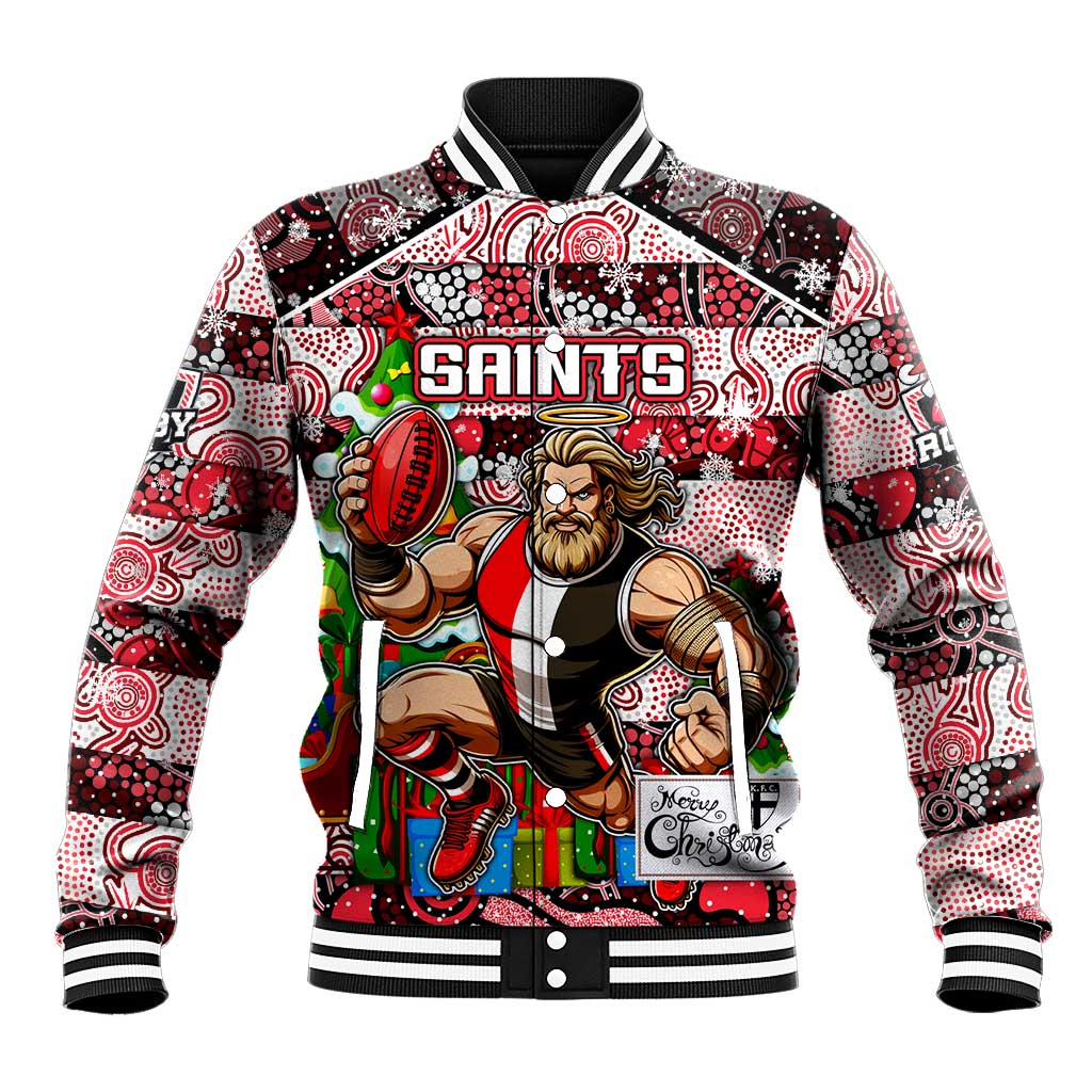Custom Saints Rugby Merry Christmas Baseball Jacket Indigenous Australian Art