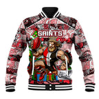 Custom Saints Rugby Merry Christmas Baseball Jacket Indigenous Australian Art