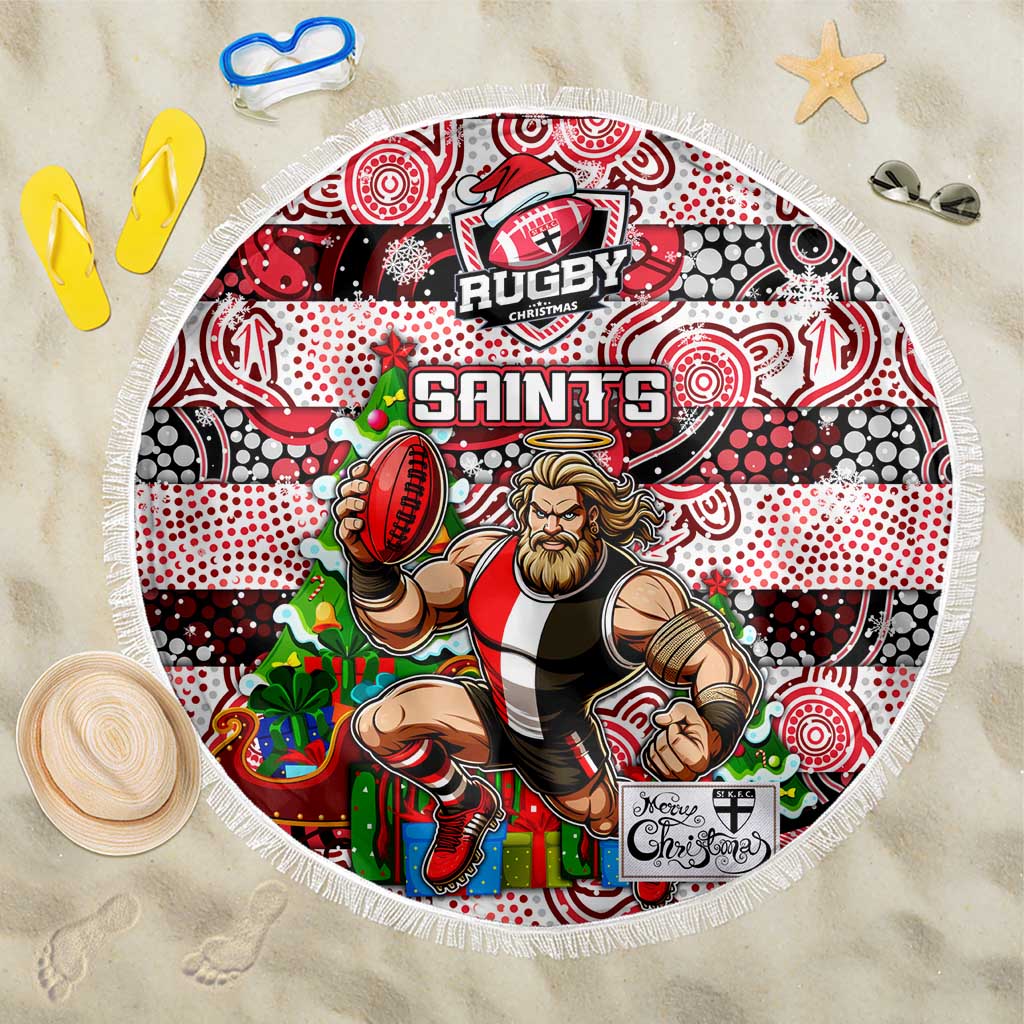 Saints Football Merry Christmas Beach Blanket Indigenous Australian Art