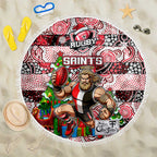 Saints Football Merry Christmas Beach Blanket Indigenous Australian Art