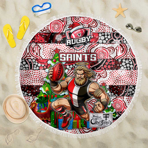 Saints Football Merry Christmas Beach Blanket Indigenous Australian Art
